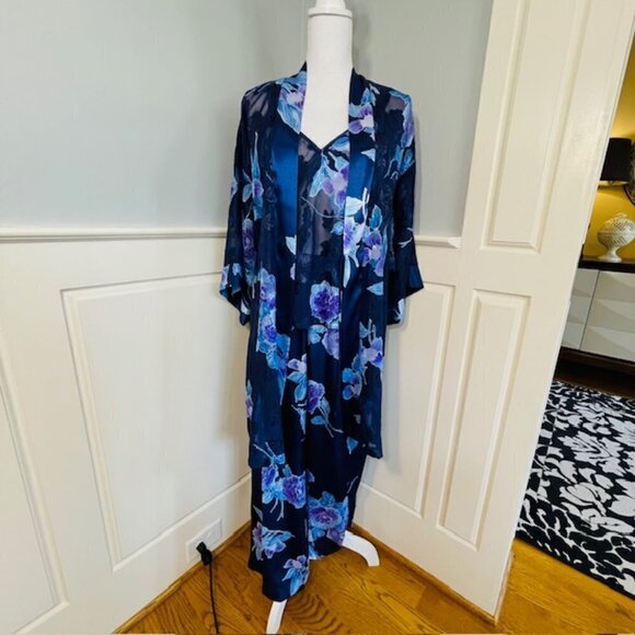 Vintage California Dynasty Satin Pajamas & Robe Floral Lingerie Set Medium - Picture 3 of 13